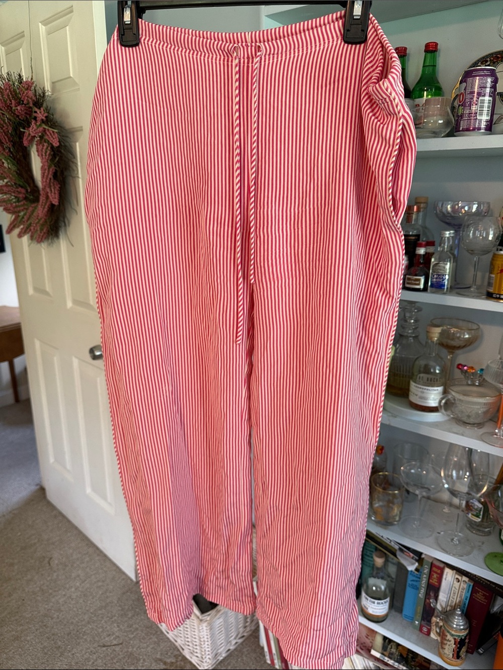 Oscar de la Renta Pink and White Striped Pajama Pants